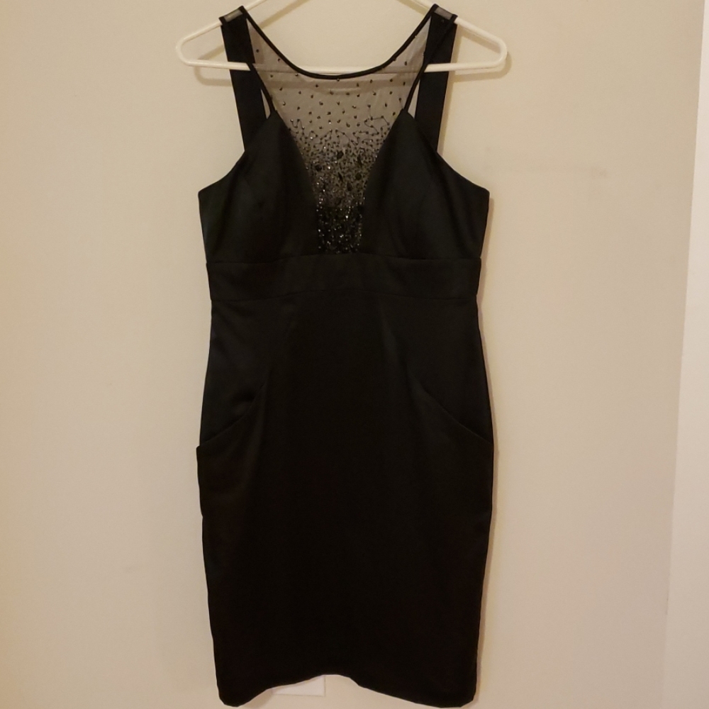 Silk Dress with Embellished Neckline